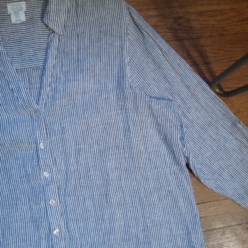 Sigrid Olsen Plus 100% Linen Button Down Shirt In… - image 5